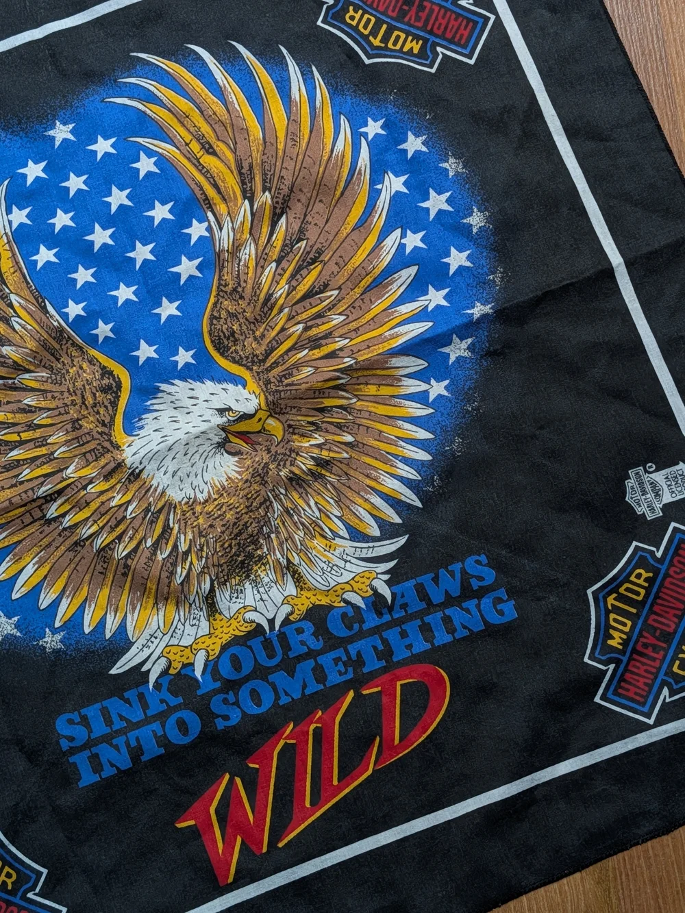 Vintage 90s Harley Davidson Bandana Sink Your Claws Wild Eagle USA Made 50/50